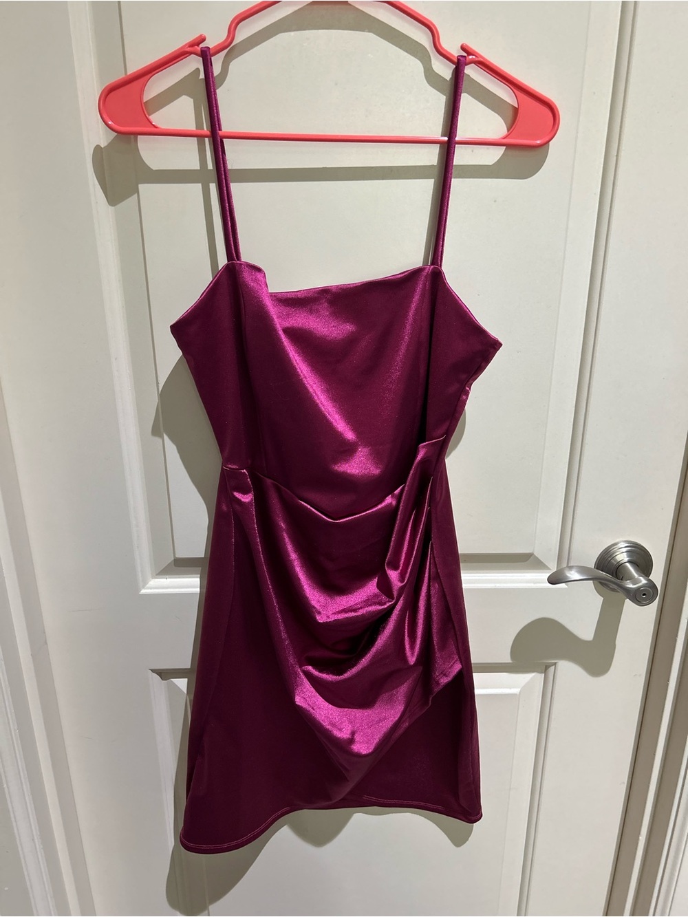 Windsor Fuchsia Satin Spaghetti-Strap Mini Dress
